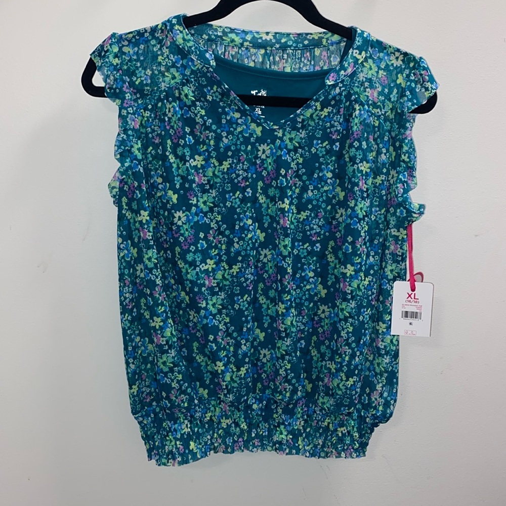 NWT JUSTICE GREEN FLORAL 2 PIECE TOP SIZE 16/18 XL